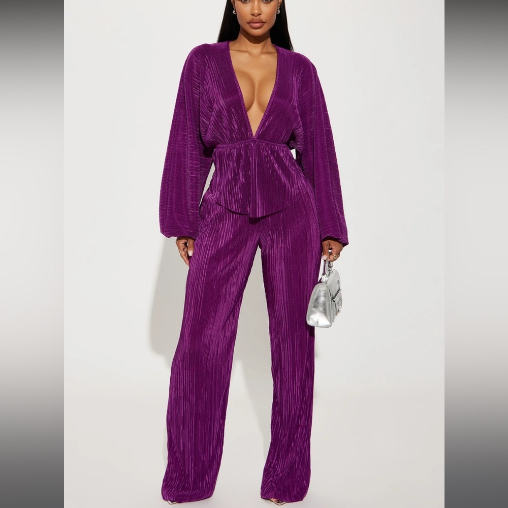My Moment Plisse Pant Set - Plum
